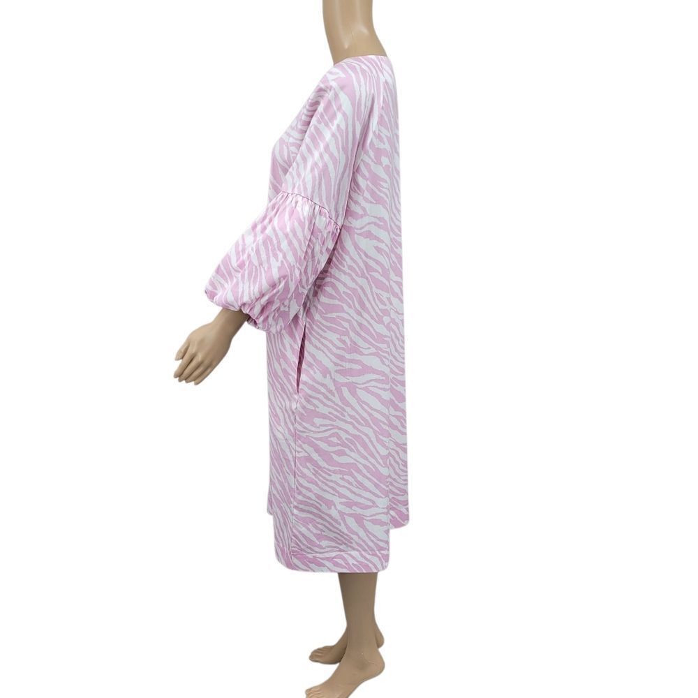 Chico's Dress Pink Zebra Print Ballon Sleeve Midi Dress Poplin Stretch NEW - Picture 3 of 16
